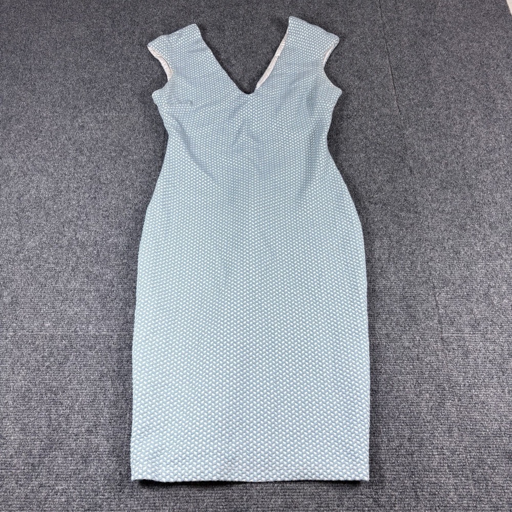 Bebe Blue White Geometric Fitted Stretch Sleeveless Bodycon Graduation Dress XS